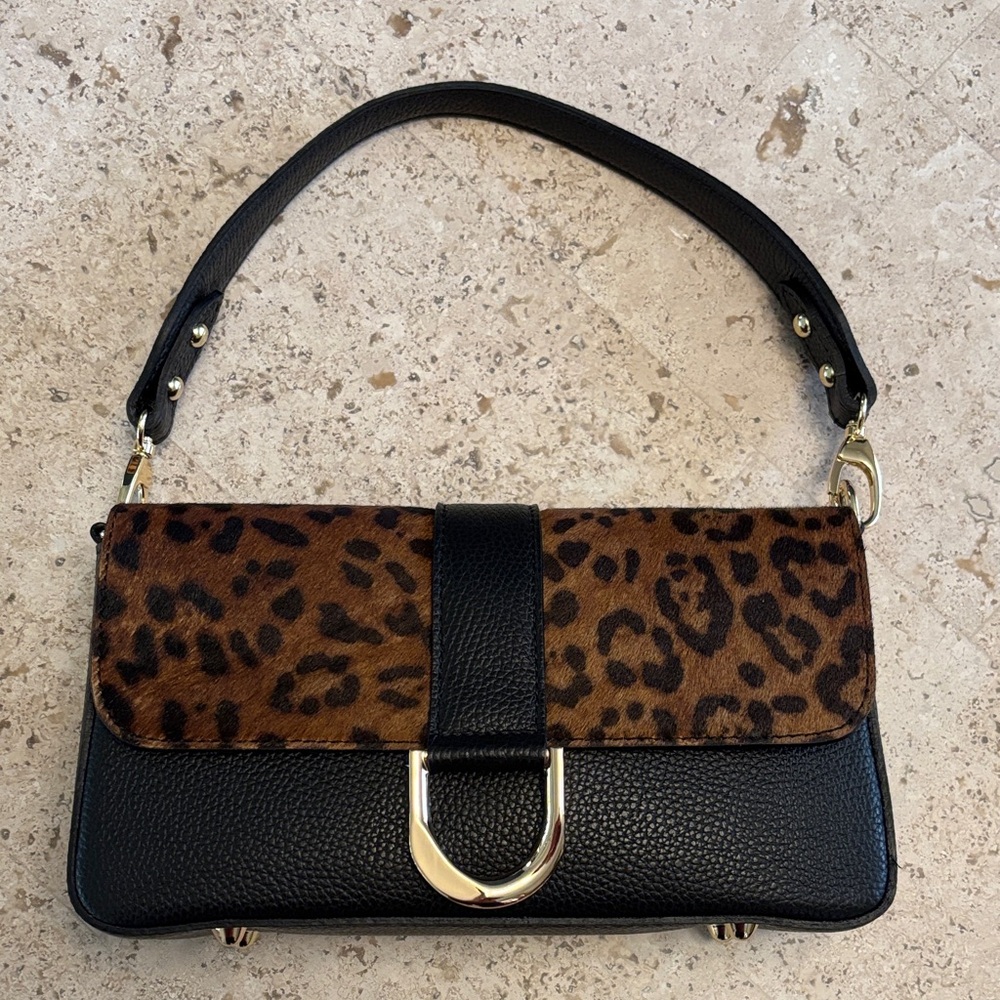 Elegant Leopard and Black Shoulder Bag